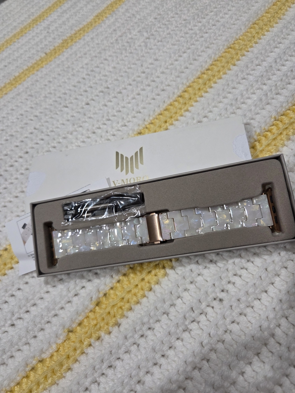 Ivory Rose Gold Resin Watch Band - Women Compatible w Apple Watch Band